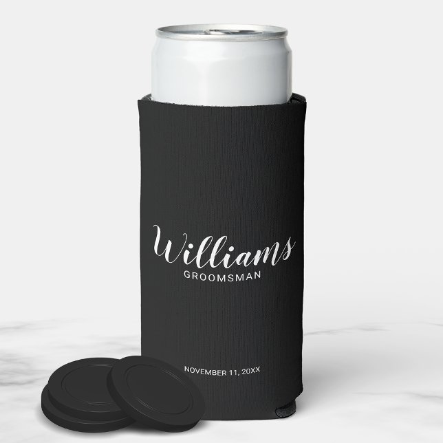 Modern Script Personalised Groomsmen Can Cooler (Creator Uploaded)