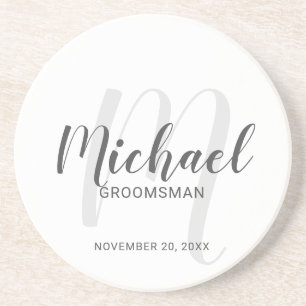 Modern Script Personalised Groomsmen Coaster