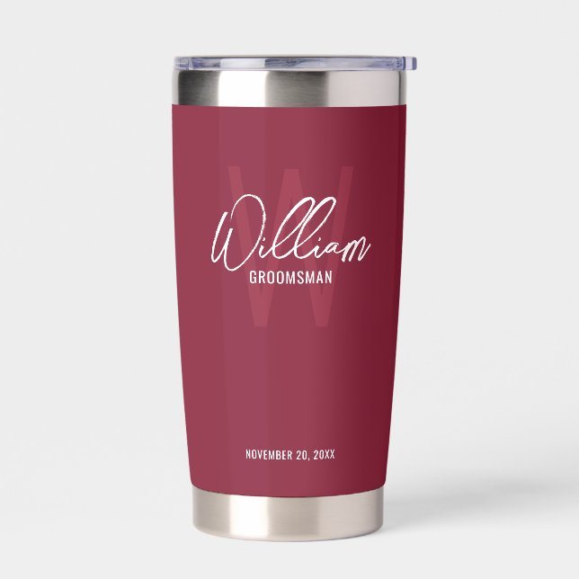 Modern Script Personalised Groomsmen Insulated Tumbler (Left)