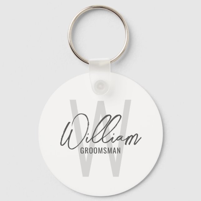 Modern Script Personalised Groomsmen Key Ring (Front)
