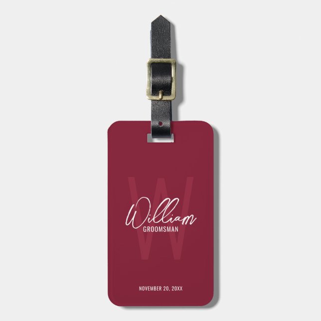 Modern Script Personalised Groomsmen Luggage Tag (Front Vertical)