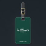 Modern Script Personalised Groomsmen Luggage Tag<br><div class="desc">Modern Script Personalised Groomsmen Luggage Tag
featuring personalised groomsman's name in white modern script font style with title and wedding date in modern sans serif font style on emerald green background.

Also perfect for Maid of Honour,  Flower Girl,  Mother of the Bride,  Groomsmen,  Best man and more.</div>