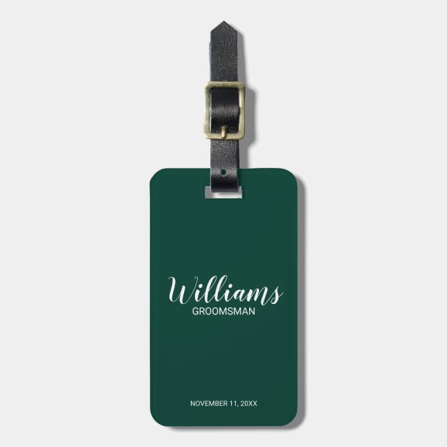 Modern Script Personalised Groomsmen Luggage Tag (Front Vertical)