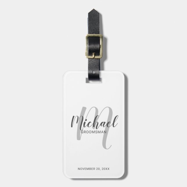 Modern Script Personalised Groomsmen Luggage Tag (Front Vertical)