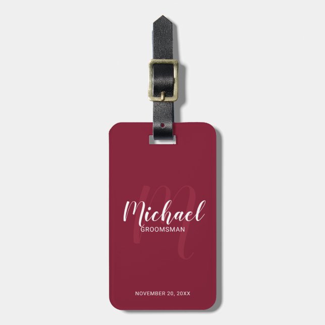 Modern Script Personalised Groomsmen Luggage Tag (Front Vertical)