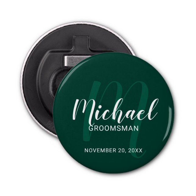 Modern Script Personalised Groomsmen Monogram&Name Bottle Opener (Front)
