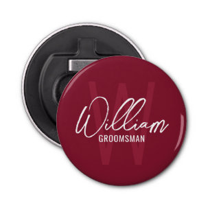 Modern Script Personalised Groomsmen Monogram&Name Bottle Opener