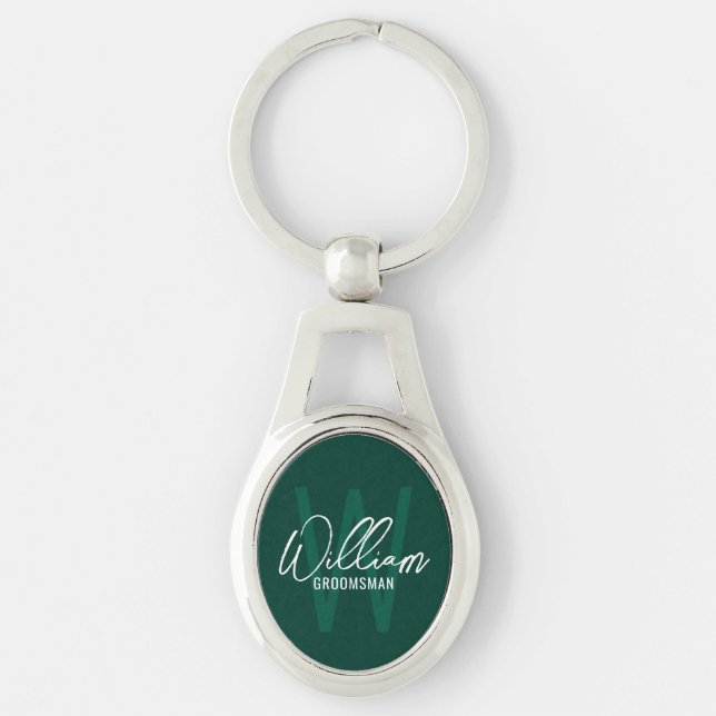 Modern Script Personalised Groomsmen Monogram&Name Key Ring (Front)