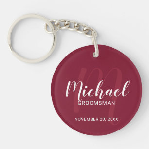Modern Script Personalised Groomsmen Monogram&Name Key Ring