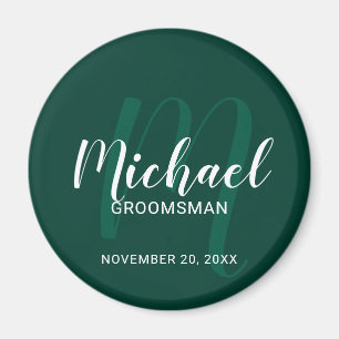 Modern Script Personalised Groomsmen Monogram&Name Magnet