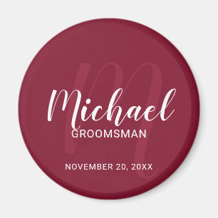 Modern Script Personalised Groomsmen Monogram&Name Magnet