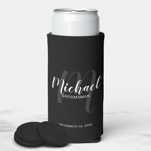 Modern Script Personalised Groomsmen Seltzer Can Cooler