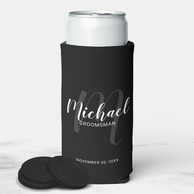 Modern Script Personalised Groomsmen Seltzer Can Cooler (Creator Uploaded)