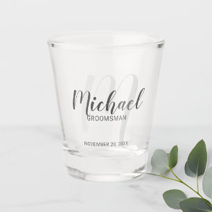 Modern Script Personalised Groomsmen Shot Glass