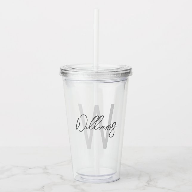 Modern Script Personalised Monogram and Name Acrylic Tumbler (Front)
