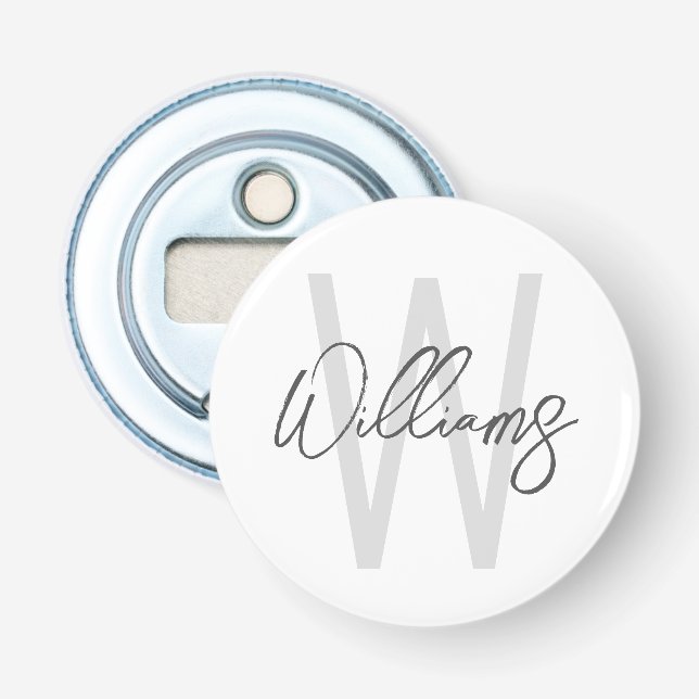 Modern Script Personalised Monogram and Name Bottle Opener (Front)