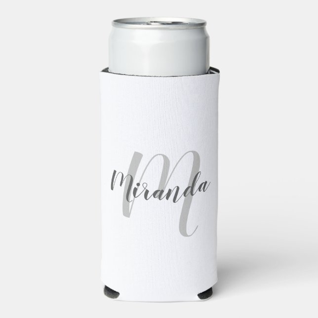 Modern Script Personalised Monogram and Name Can C Seltzer Can Cooler (Seltzer Front)