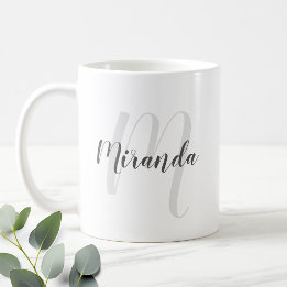 Modern Script Personalised Monogram and Name Coffee Mug