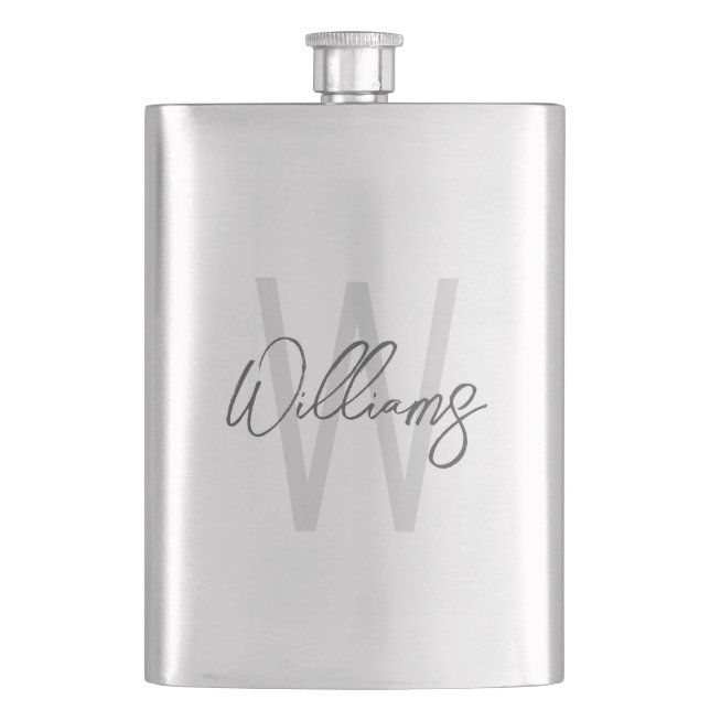 Modern Script Personalised Monogram and Name Hip Flask (Front)