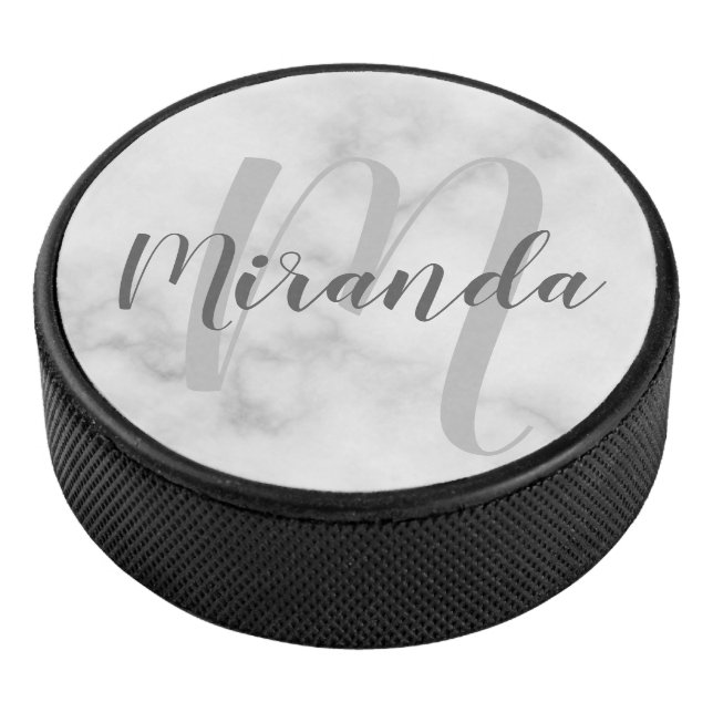 Modern Script Personalised Monogram and Name Hockey Puck (3/4)