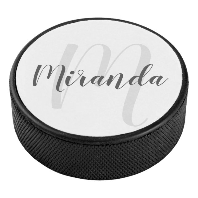 Modern Script Personalised Monogram and Name Hockey Puck (3/4)