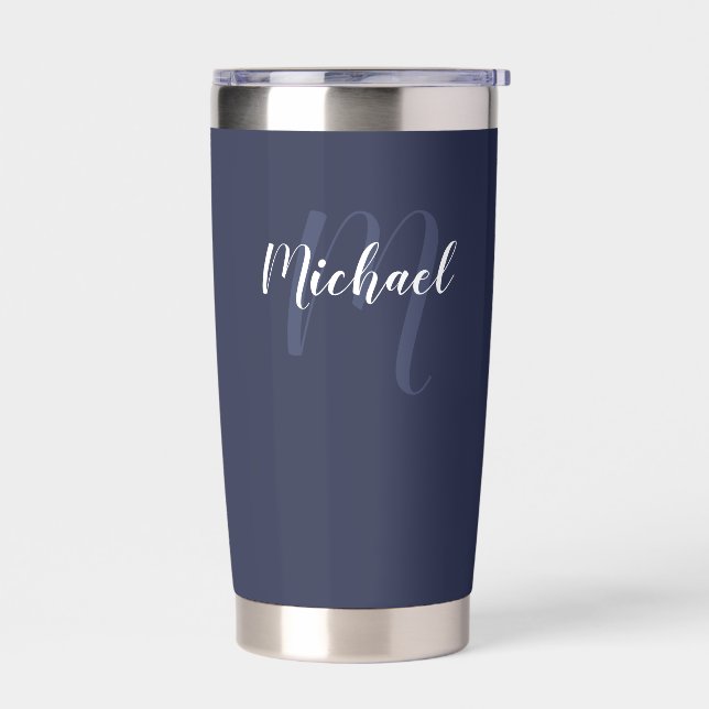 Modern Script Personalised Monogram and Name Insulated Tumbler (Left)