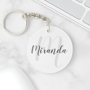 Modern Script Personalised Monogram and Name Key Ring