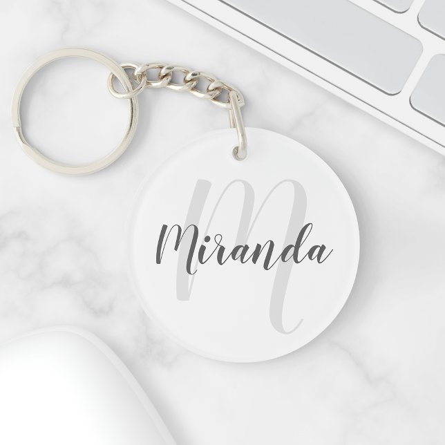 Modern Script Personalised Monogram and Name Key Ring (Creator Uploaded)