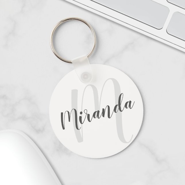 Modern Script Personalised Monogram and Name Key Ring (Creator Uploaded)
