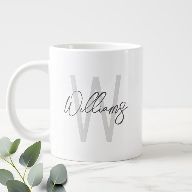 Modern Script Personalised Monogram and Name Large Coffee Mug (Creator Uploaded)