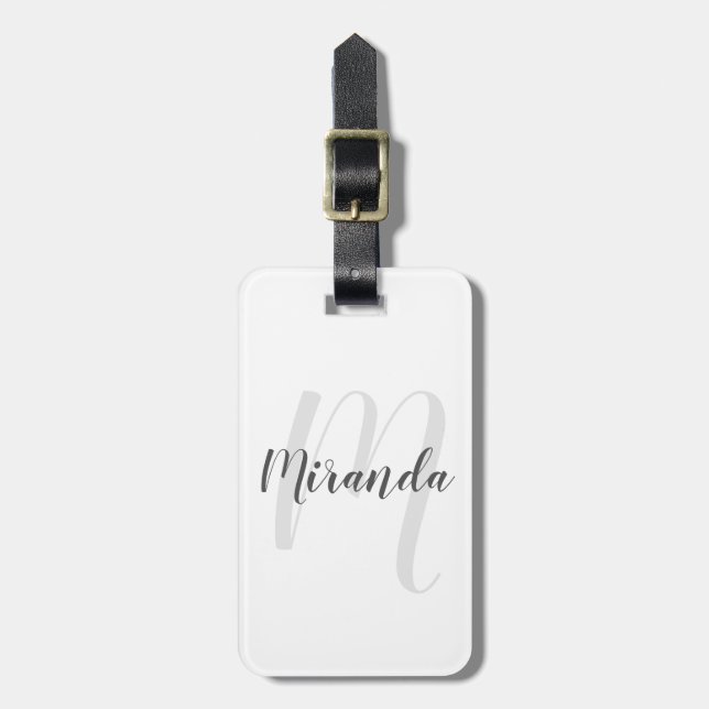 Modern Script Personalised Monogram and Name Luggage Tag (Front Vertical)