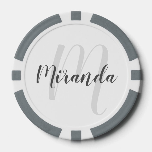 Modern Script Personalised Monogram and Name Poker Chips (Front)