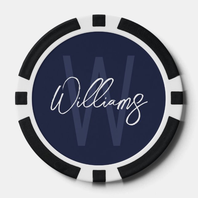 Modern Script Personalised Monogram and Name Poker Chips (Front)