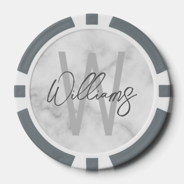 Modern Script Personalised Monogram and Name Poker Chips (Front)