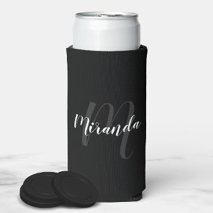 Modern Script Personalised Monogram and Name Seltzer Can Cooler