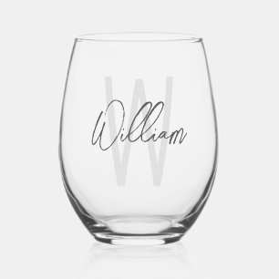Modern Script Personalised Monogram and Name Stemless Wine Glass