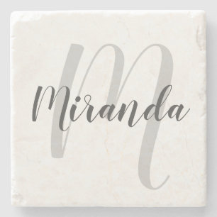 Modern Script Personalised Monogram and Name Stone Coaster