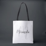 Modern Script Personalised Monogram and Name Tote Bag<br><div class="desc">Personalised Monogram and Name Gift
featuring personalised name in grey modern script font style and monogram in light grey modern script font style as background
on white background.

Perfect as holiday gift,  family reunion favours,  thank you gift for bridesmaids and gift for any special occasions.</div>