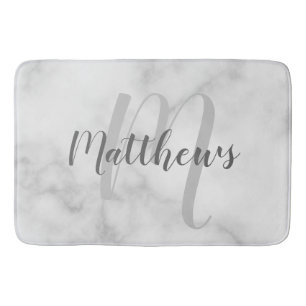 Modern Script Personalised Monogram & Family Name  Bath Mat
