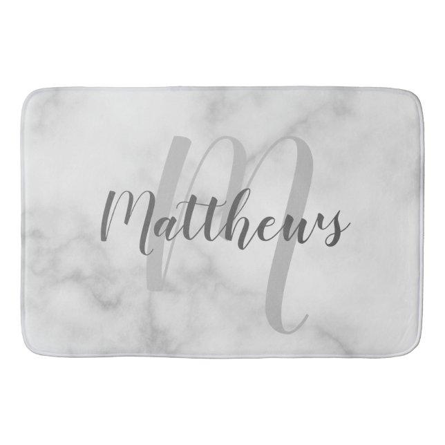 Modern Script Personalised Monogram & Family Name  Bath Mat (Front)