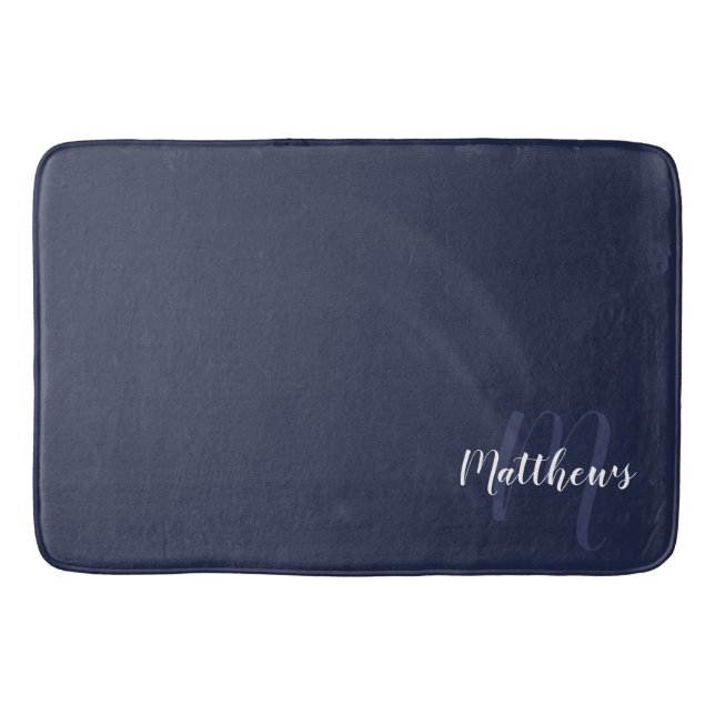 Modern Script Personalised Monogram & Family Name  Bath Mat (Front)