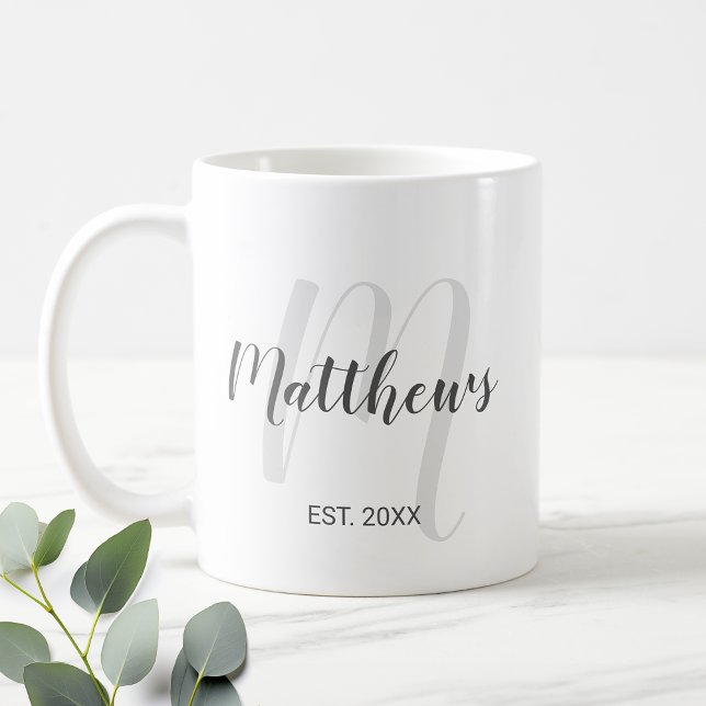 Modern Script Personalised Monogram & Family Name Coffee Mug (Creator Uploaded)