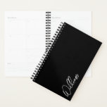Modern Script Personalised Name Planner<br><div class="desc">Modern Minimalist Personalised Name Gifts 
This design features personalised name in white modern handwriting script font on black background.</div>