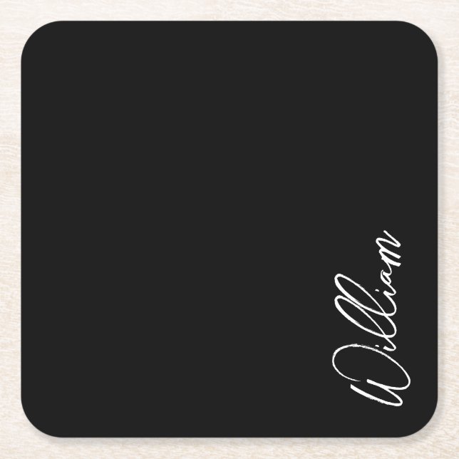 Modern Script Personalised Name Square Paper Coast Square Paper Coaster (Front)