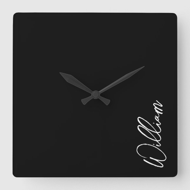 Modern Script Personalised Name Square Wall Clock (Front)