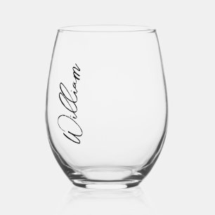 Modern Script Personalised Name Stemless Wine Glass