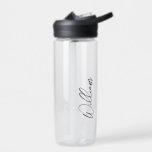 Modern Script Personalised Name Water Bottle<br><div class="desc">Modern Minimalist Personalised Name Gifts 
This design features personalised name in black modern handwriting script font.

Perfect as holiday gifts for him,  father's day gifts and gifts for any special occasions.</div>