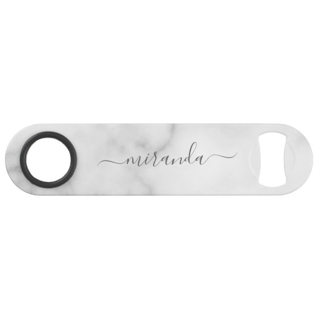 Modern Script Personalised Name White Marble (Front (Horizontal))