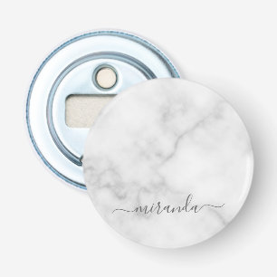 Modern Script Personalised Name White Marble Bottle Opener