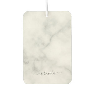 Modern Script Personalised Name White Marble Car Air Freshener